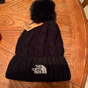 The North Face Black Cable Knit Beanie with Pom-Pom